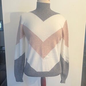 CHARLIE B Chevron Turtleneck Sweater - Gray, White, Pink